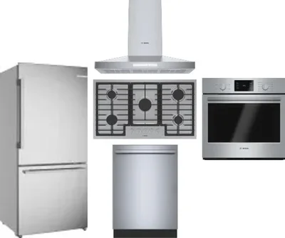 5 Piece Package Includes Refrigerator, Cooktop, Wall Oven, Hood And Dishwasher
