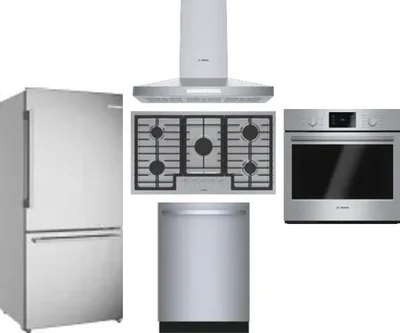 5 Piece Package Includes Refrigerator, Cooktop, Wall Oven, Hood And Dishwasher