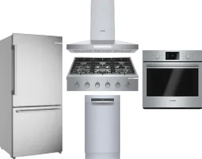 5 Piece Package Includes Refrigerator, Cooktop, Wall Oven, Hood And Dishwasher