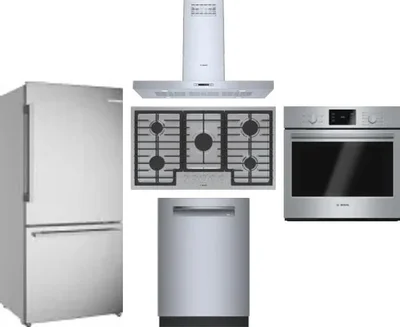5 Piece Package Includes Refrigerator, Cooktop, Wall Oven, Hood And Dishwasher