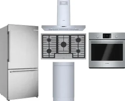 5 Piece Package Includes Refrigerator, Cooktop, Wall Oven, Hood And Dishwasher