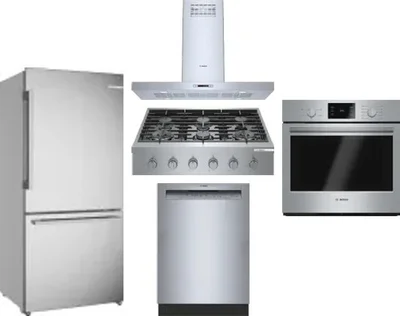5 Piece Package Includes Refrigerator, Cooktop, Wall Oven, Hood And Dishwasher