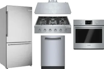 5 Piece Package Includes Refrigerator, Cooktop, Wall Oven, Hood And Dishwasher