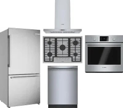 5 Piece Package Includes Refrigerator, Cooktop, Wall Oven, Hood And Dishwasher