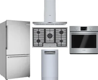 5 Piece Package Includes Refrigerator, Cooktop, Wall Oven, Hood And Dishwasher