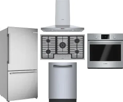 5 Piece Package Includes Refrigerator, Cooktop, Wall Oven, Hood And Dishwasher
