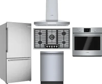 5 Piece Package Includes Refrigerator, Cooktop, Wall Oven, Hood And Dishwasher