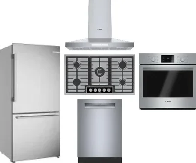 5 Piece Package Includes Refrigerator, Cooktop, Wall Oven, Hood And Dishwasher