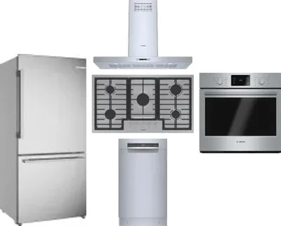 5 Piece Package Includes Refrigerator, Cooktop, Wall Oven, Hood And Dishwasher