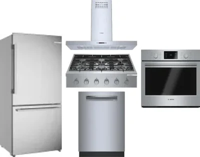 5 Piece Package Includes Refrigerator, Cooktop, Wall Oven, Hood And Dishwasher