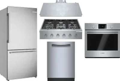 5 Piece Package Includes Refrigerator, Cooktop, Wall Oven, Hood And Dishwasher