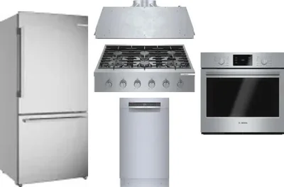 5 Piece Package Includes Refrigerator, Cooktop, Wall Oven, Hood And Dishwasher