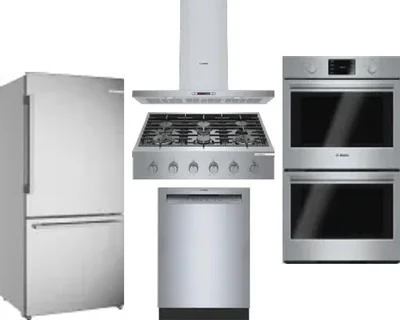 5 Piece Package Includes Refrigerator, Cooktop, Wall Oven, Hood And Dishwasher