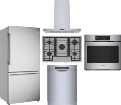 5 Piece Package Includes Refrigerator, Cooktop, Wall Oven, Hood And Dishwasher