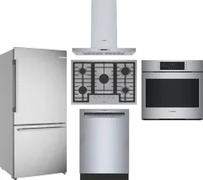 5 Piece Package Includes Refrigerator, Cooktop, Wall Oven, Hood And Dishwasher