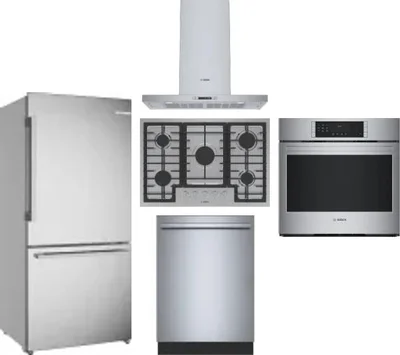 5 Piece Package Includes Refrigerator, Cooktop, Wall Oven, Hood And Dishwasher