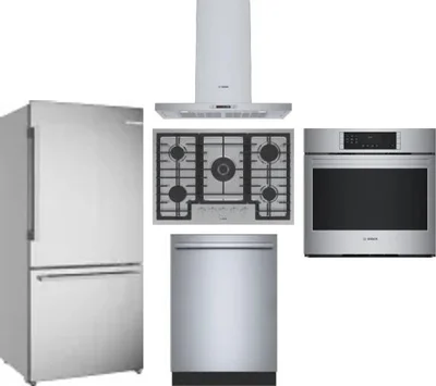5 Piece Package Includes Refrigerator, Cooktop, Wall Oven, Hood And Dishwasher