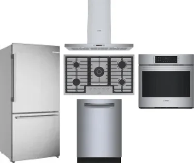5 Piece Package Includes Refrigerator, Cooktop, Wall Oven, Hood And Dishwasher
