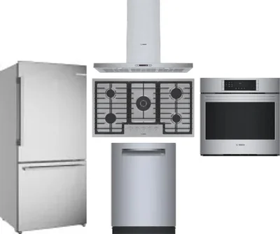 5 Piece Package Includes Refrigerator, Cooktop, Wall Oven, Hood And Dishwasher