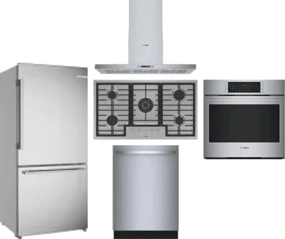 5 Piece Package Includes Refrigerator, Cooktop, Wall Oven, Hood And Dishwasher