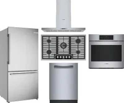 5 Piece Package Includes Refrigerator, Cooktop, Wall Oven, Hood And Dishwasher