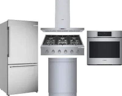 5 Piece Package Includes Refrigerator, Cooktop, Wall Oven, Hood And Dishwasher