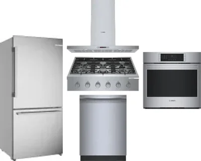 5 Piece Package Includes Refrigerator, Cooktop, Wall Oven, Hood And Dishwasher