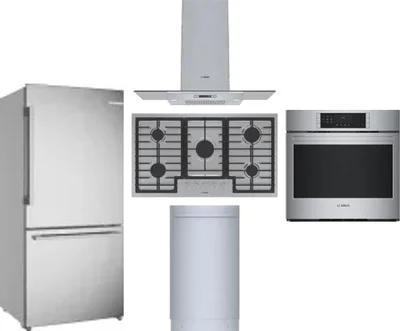 5 Piece Package Includes Refrigerator, Cooktop, Wall Oven, Hood And Dishwasher