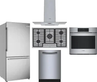 5 Piece Package Includes Refrigerator, Cooktop, Wall Oven, Hood And Dishwasher