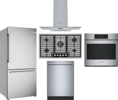 5 Piece Package Includes Refrigerator, Cooktop, Wall Oven, Hood And Dishwasher