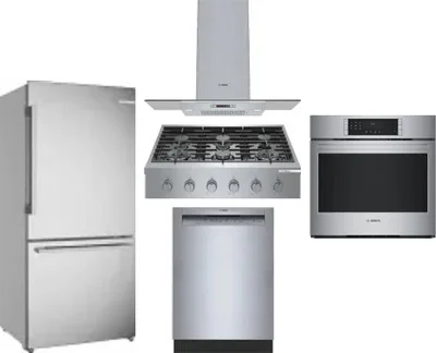 5 Piece Package Includes Refrigerator, Cooktop, Wall Oven, Hood And Dishwasher