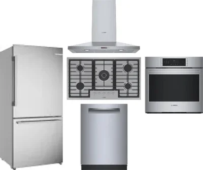 5 Piece Package Includes Refrigerator, Cooktop, Wall Oven, Hood And Dishwasher