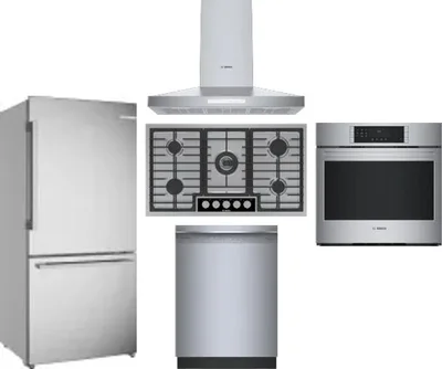 5 Piece Package Includes Refrigerator, Cooktop, Wall Oven, Hood And Dishwasher