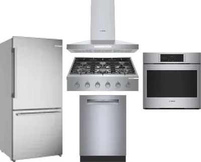 5 Piece Package Includes Refrigerator, Cooktop, Wall Oven, Hood And Dishwasher