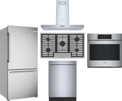 5 Piece Package Includes Refrigerator, Cooktop, Wall Oven, Hood And Dishwasher
