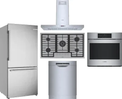 5 Piece Package Includes Refrigerator, Cooktop, Wall Oven, Hood And Dishwasher