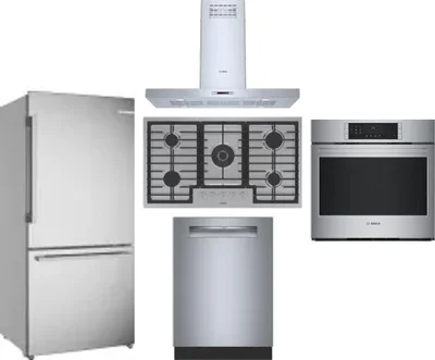 5 Piece Package Includes Refrigerator, Cooktop, Wall Oven, Hood And Dishwasher