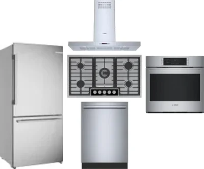 5 Piece Package Includes Refrigerator, Cooktop, Wall Oven, Hood And Dishwasher