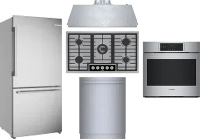 5 Piece Package Includes Refrigerator, Cooktop, Wall Oven, Hood And Dishwasher