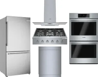 5 Piece Package Includes Refrigerator, Cooktop, Wall Oven, Hood And Dishwasher
