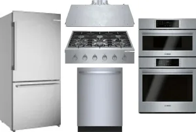 5 Piece Package Includes Refrigerator, Cooktop, Wall Oven, Hood And Dishwasher