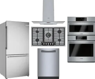 5 Piece Package Includes Refrigerator, Cooktop, Wall Oven, Hood And Dishwasher