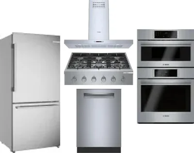 5 Piece Package Includes Refrigerator, Cooktop, Wall Oven, Hood And Dishwasher