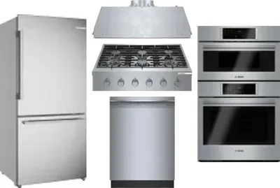 5 Piece Package Includes Refrigerator, Cooktop, Wall Oven, Hood And Dishwasher