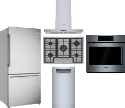 5 Piece Package Includes Refrigerator, Cooktop, Wall Oven, Hood And Dishwasher