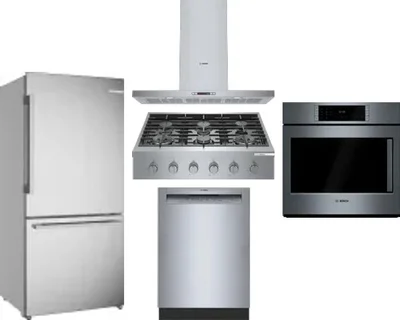 5 Piece Package Includes Refrigerator, Cooktop, Wall Oven, Hood And Dishwasher