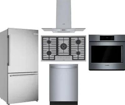 5 Piece Package Includes Refrigerator, Cooktop, Wall Oven, Hood And Dishwasher