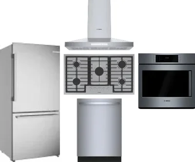 5 Piece Package Includes Refrigerator, Cooktop, Wall Oven, Hood And Dishwasher
