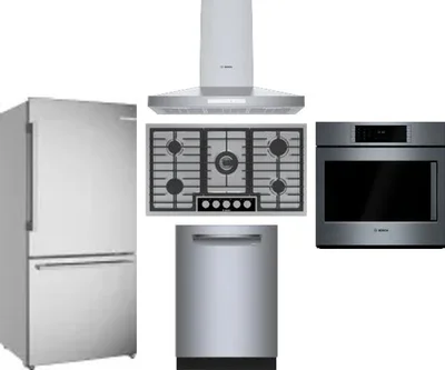 5 Piece Package Includes Refrigerator, Cooktop, Wall Oven, Hood And Dishwasher