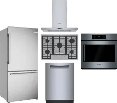 5 Piece Package Includes Refrigerator, Cooktop, Wall Oven, Hood And Dishwasher
